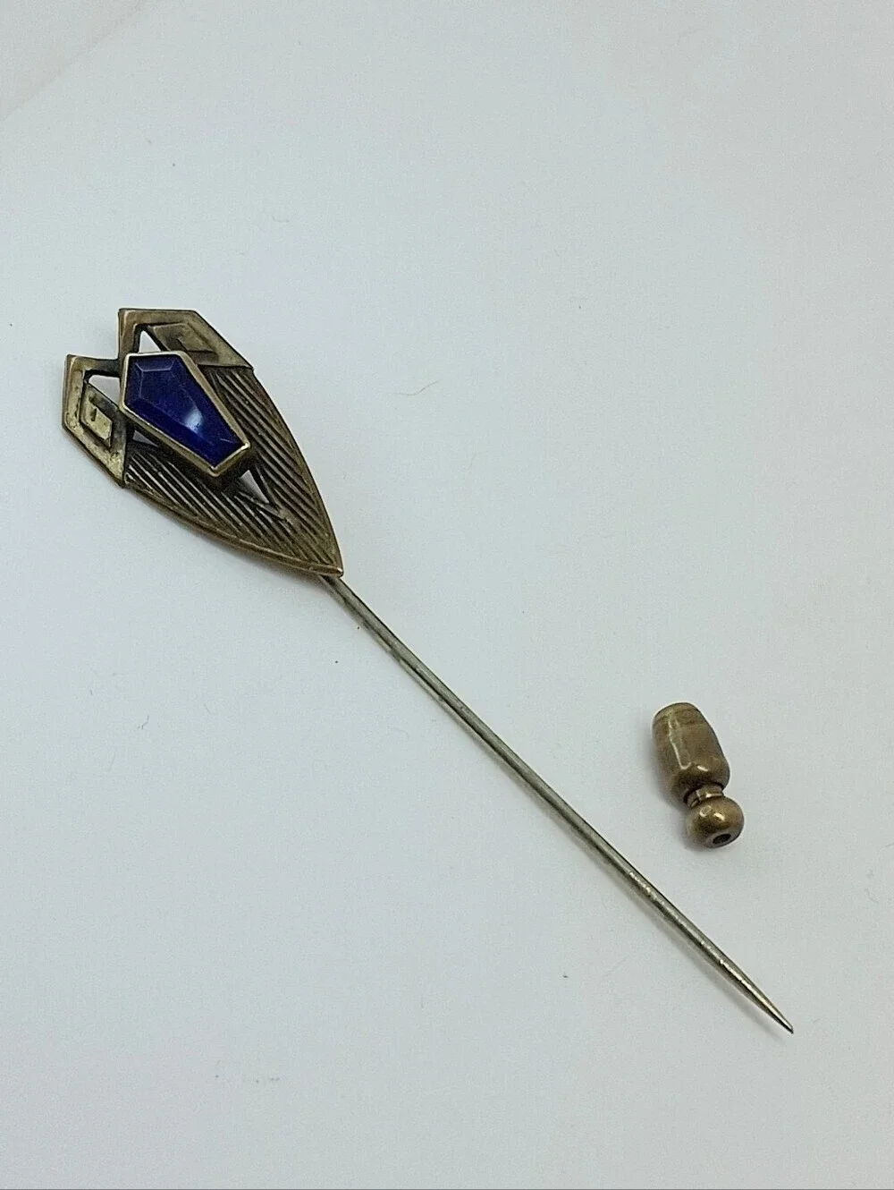 * Vintage Antique Blue Stone Art Deco Unsigned Stick Pin Brooch